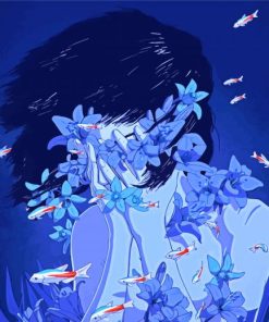 Blue Floral Girl Diamond Paintings