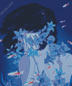 Blue Floral Girl Diamond Paintings