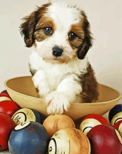 Cavachon Dog In Bowl Diamond Paintings