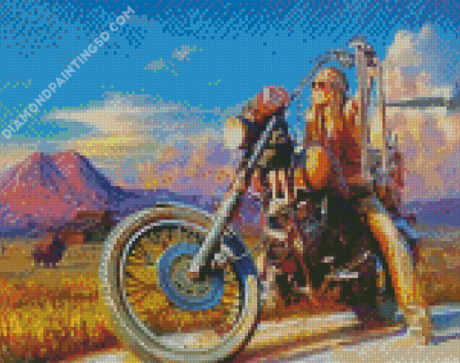 Girl On A Harley Motorcycle Diamond Paintings