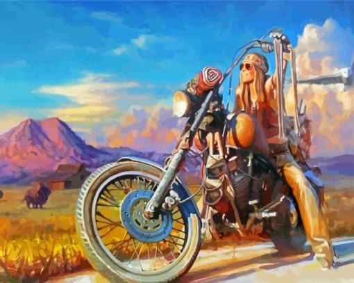 Girl On A Harley Motorcycle Diamond Paintings