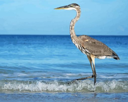 Grey Heron On Beach Diamond Paintings