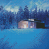 Lake Cabin In Snow Diamond Paintings