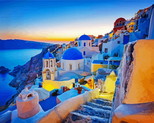 Thira City At Sunset Diamond Paintings