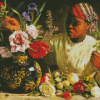 African Woman With Flower In Vase Diamond Paintings