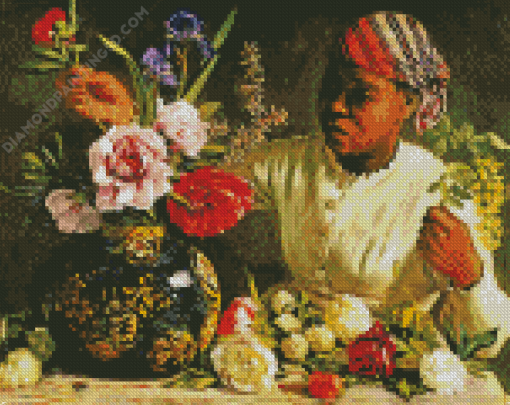 African Woman With Flower In Vase Diamond Paintings