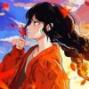 Anime Girl And Autumn Winds Diamond Paintings