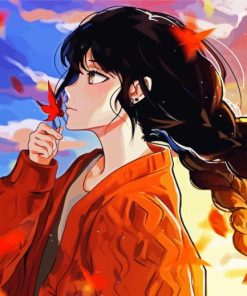 Anime Girl And Autumn Winds Diamond Paintings