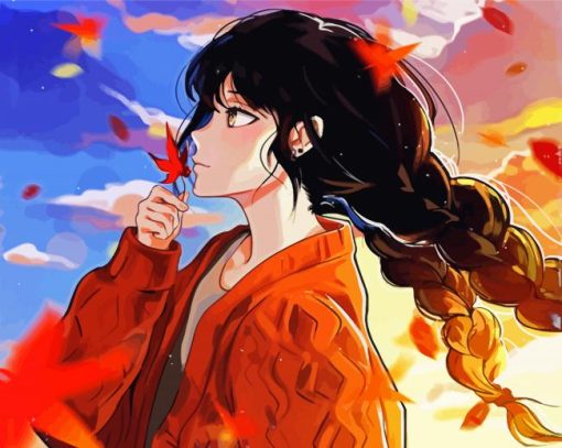 Anime Girl And Autumn Winds Diamond Paintings