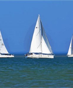 Three White Sailboats Diamond Paintings