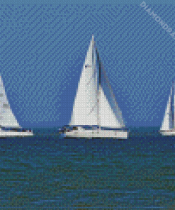 Three White Sailboats Diamond Paintings