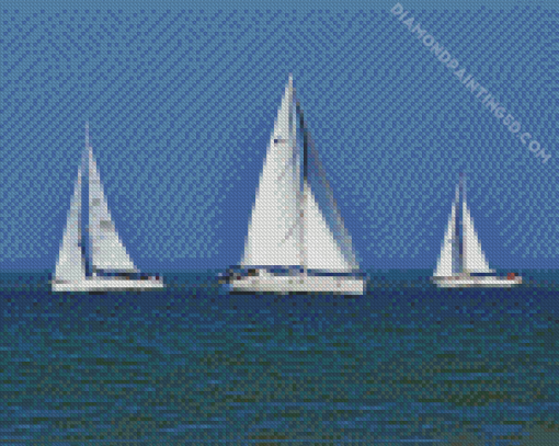 Three White Sailboats Diamond Paintings