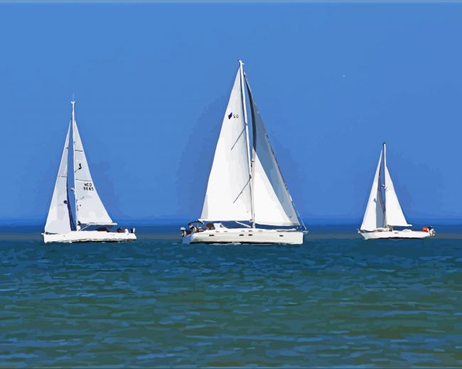 Three White Sailboats Diamond Paintings