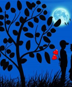 Boy Girl Moon Silhouette Diamond Paintings