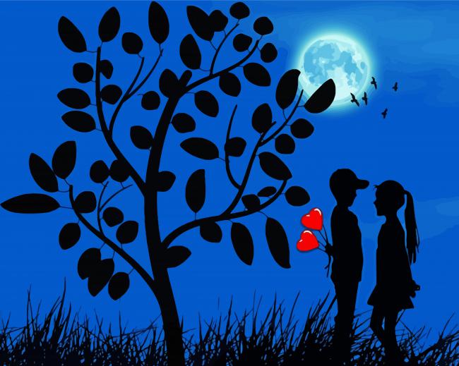 Boy Girl Moon Silhouette Diamond Paintings