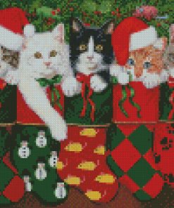 Christmas Cats In Stockings Diamond Paintings