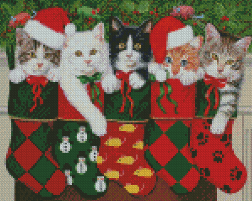 Christmas Cats In Stockings Diamond Paintings