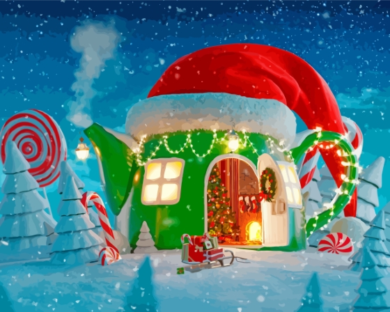 Christmas Cartoon House Diamond Paintings