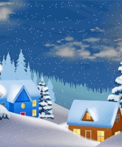 Christmas Snow Night Illustration Diamond Paintings