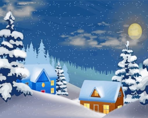 Christmas Snow Night Illustration Diamond Paintings