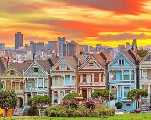 Color House San Francisco Sunset Diamond Paintings