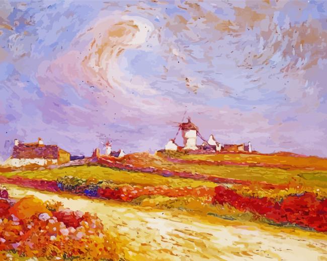 Countryside With Windmill by Ferdinand du Puigaudeau Diamond Paintings