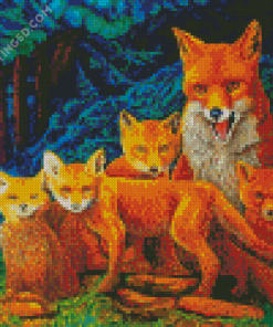 Fox Family In Forest Art Diamond Paintings