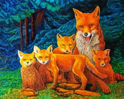 Fox Family In Forest Art Diamond Paintings