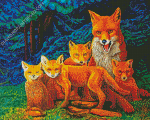 Fox Family In Forest Art Diamond Paintings