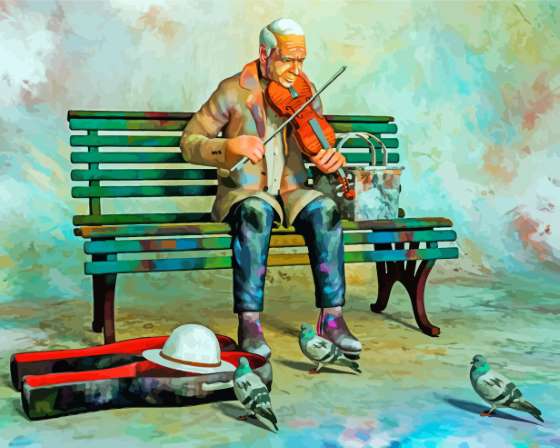 Man Posing Violin Art Diamond Paintings