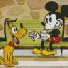 Mickey Mouse And Pluto Drinking Coffee Diamond Paintings