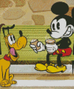 Mickey Mouse And Pluto Drinking Coffee Diamond Paintings