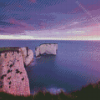 Old Harry Rocks With Pink Sunset Diamond Paintings