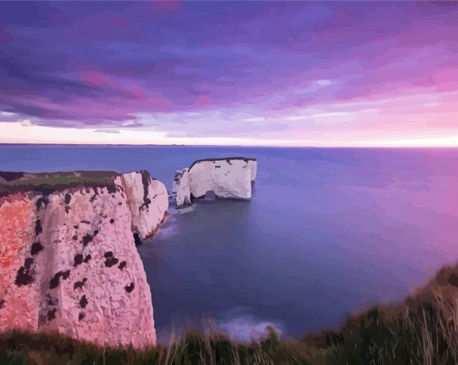 Old Harry Rocks With Pink Sunset Diamond Paintings