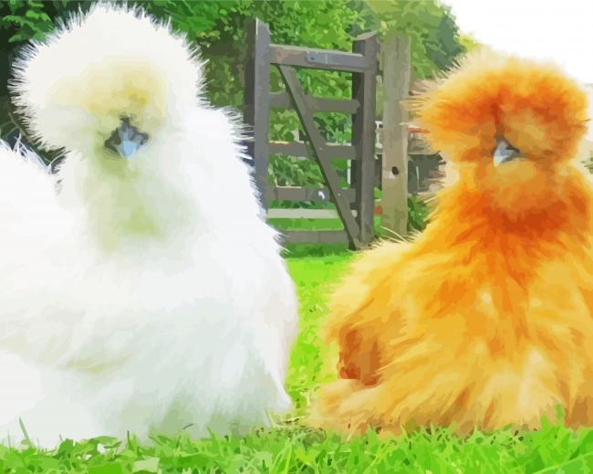 Orange And White Silkie Chickens Diamond Paintings