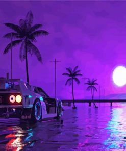 Palm Trees With Car At Night Diamond Paintings