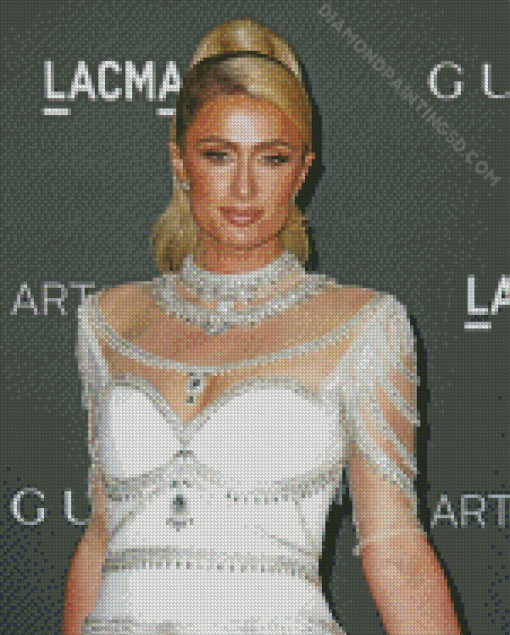 Paris Hilton In White Dress Diamond Paintings