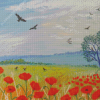 Poppies And Birds Diamond Paintings