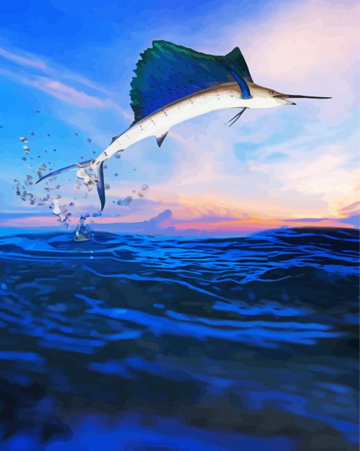 Sailfish With Sunset Diamond Paintings