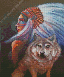 The Indian Woman And Wolf Diamond Paintings