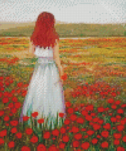 Woman And Poppies Field Diamond Paintings