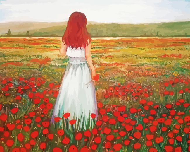 Woman And Poppies Field Diamond Paintings