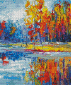 Abstract Lake in Red Forest Diamond Paintings