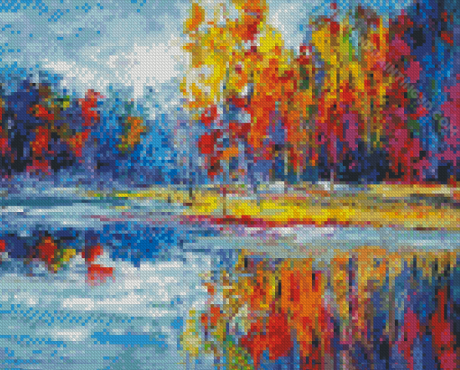 Abstract Lake in Red Forest Diamond Paintings