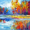 Abstract Lake in Red Forest Diamond Paintings