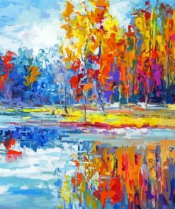 Abstract Lake in Red Forest Diamond Paintings