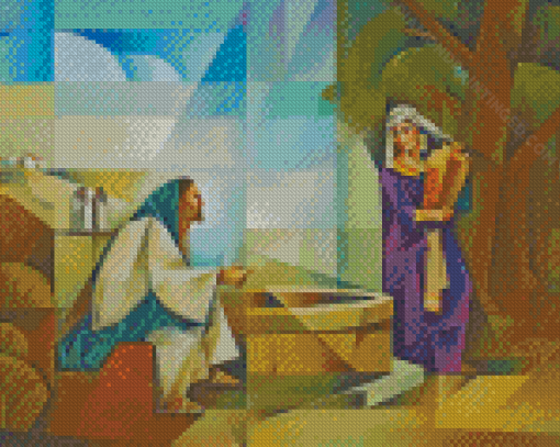 Abstract Samaritan Woman With Jesus Diamond Paintings