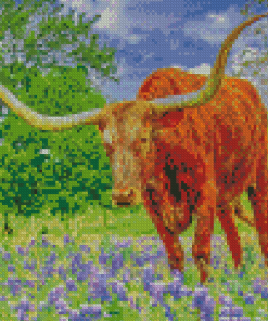 Aesthetic Bluebonnets and Longhorn Animal Diamond Paintings