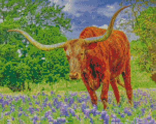 Aesthetic Bluebonnets and Longhorn Animal Diamond Paintings