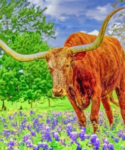 Aesthetic Bluebonnets and Longhorn Animal Diamond Paintings